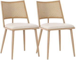 Merax PU-Sitz, Rattan-Rückenlehne, 4er-Set, Wohnzimmer, Schlafzimmerstuhl, Beige