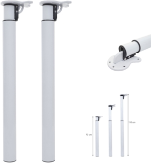2er-Set Tischbein HWC-H35 für Schreibtisch Tischfuß klappbar Drehmechanismus höhenverstellbar 70-110cm ~ weiß