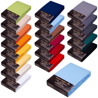 Avantgarde Premium Spannbettlaken 90x200-100x220 - hoher 40cm Steg auch f. Boxspringbett & Wasserbett - Spannbetttuch ca. 170g/m² - Bettlaken - 100% Jersey Baumwolle ÖKO-TEX (13 Hellblau)