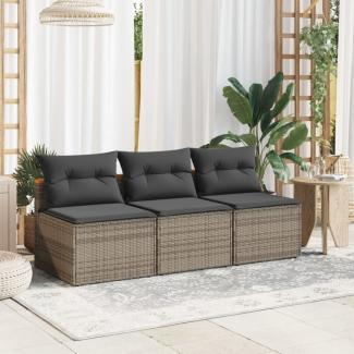 vidaXL Gartensofas ohne Armlehnen mit Kissen 2 Stk. Grau Poly Rattan 365833