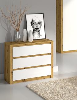 Schubladenkommode "Malta" Sideboard Anrichte 90cm grifflos artisan eiche weiß