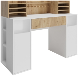 Schreibtisch Weiß/Sonoma 126.8 x 50 cm XL mit Regale Vicco