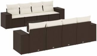 vidaXL 9-tlg. Garten-Sofagarnitur mit Kissen Braun Poly Rattan 3222352
