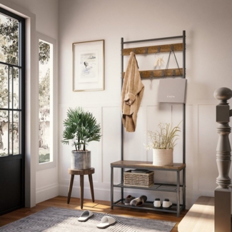 Mondeer Garderobenständer Kleiderständer, mit Sitzbank, 9 Abnehmbaren Haken