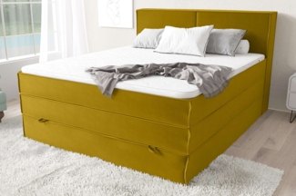 99rooms Santiago Boxspringbett Gelb Velours KRONOS 140x200 cm Taschen-Federung
