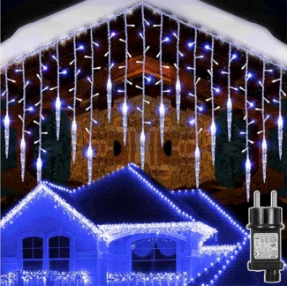 Rosnek LED-Lichtervorhang Eiszapfen-Anhänger, 8 Modi, Timer, für Traufe Weihnachtsdeko, Memory-Funktion, anschließbar, Niedrige Spannung, 96 LEDs, 3.5M