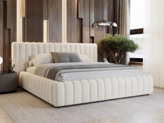 GrainGold Polsterbett mit Bettkästen BLISS, Modern Bett mit Kopfteil - 180x200 cm, Beige (1x Bett)