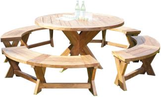 Sonnenpartner 5-teilige Sitzgruppe Quantum rund Ø 150 cm Teakholz Old Teak Gartenbank Esstisch