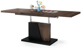 Design Couchtisch Tisch Grand Noir stufenlos höhenverstellbar ausziehbar 120 bis 180cm Esstisch (Eiche dunkel/Schwarz matt)