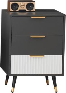 Merax Eleganter Grau-Weißer Beistellschrank 45x40x65 cm - Mit 3 Schubladen und Goldenen Akzenten, Vielseitig Einsetzbar und Sicher, Anrichte, Seitenschrank, Sofatisch oder Nachttisch