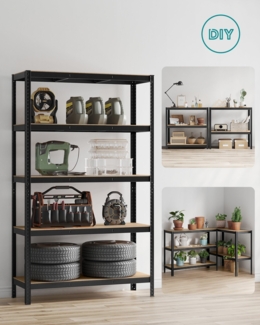 Songmics Schwerlastregal mit 5 Ablagen, Stahl / MDF, Schwarz, 200 x 60 x 120 cm