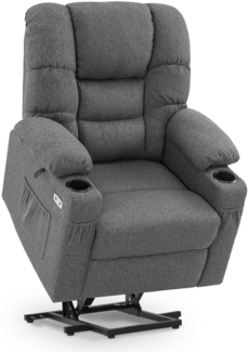 M MCombo elektrische Aufstehhilfe Relaxsessel 7550, mit 3 Motoren getrennt verstellbar, Liegeposition bis 170°, verlängerte Fußstütze, USB, für Senioren Wohnzimmer (Grau-Stoff)