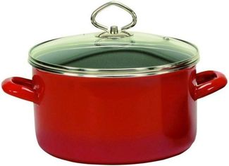 KRÜGER 31724RO Kochtopf 24 cm mit Glasdeckel, Rot-Grau, Stahlemaille