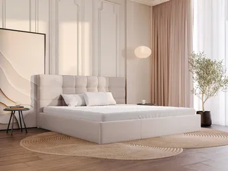 Vente-unique - ELIAVA Bett Stoff Beige - B 210 cm x H 106 cm x L 213 cm