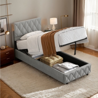 MODFU Polsterbett Funktionsbett Stauraumbett (Strapazierfähig und schmutzabweisend,elastische Polsterung, 90x190 cm ohne Matratze), Lattenrost, schlichtes Design