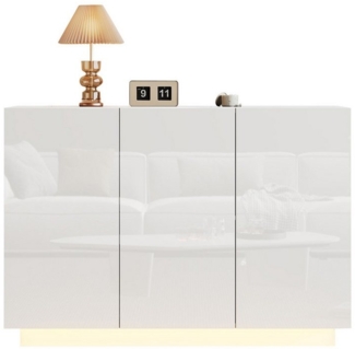 MODFU Sideboard Esszimmerschrank Hochglanz offen und geschlossen (Buffetschrank, Küchenmöbel, Anrichte, Wohnzimmerschrank, 1 St, 3 Türen), mit LED-Licht