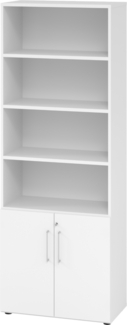 bümö Aktenregal & Schrank abschließbar, Büroschrank Regal Kombination Holz 80cm breit in weiß - abschließbarer Schrank für's Büro & Arbeitszimmer, Büro Möbel Ordnerschrank, 968T2-W-W-BS