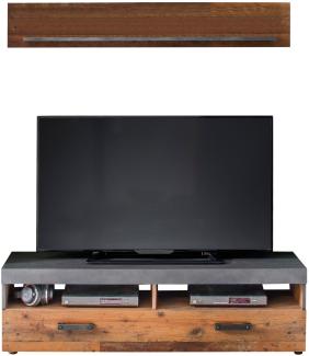 TV-Lowboard und Wandboard Indy in Used Wood Shabby und Matera grau 140 cm