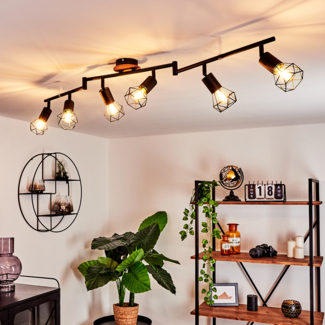 hofstein Deckenleuchte »Borio« 6-flammige Deckenlampe aus Metall/Holz in Schwarz/Braun, ohne Leuchtmittel, m. verstellbaren Gitterschirmen, E14, mit Lichteffekt