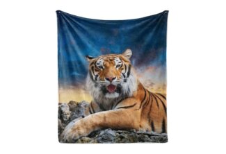 Wohndecke Gemütlicher Plüsch für den Innen- und Außenbereich, Abakuhaus, Tiger Beruhigen Wildtier Sonnenuntergang