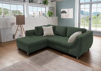 Polsterecke >Allin< Schlaffunktion, moosgrün / silber, Cord - 250 x 66 x 190 cm (BxHxT)