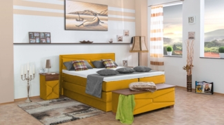 Meisterbetten Boxspringbett Dion 180x200 in VS-Gelb, Matratzenbezug Nano, Ergoflex-Topper