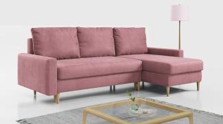 Ecksofa - L-form mit Schlaffunktion und Bettkasten - LANG - Rosa Mikrofaser