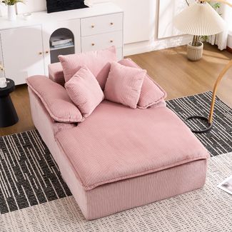 Flieks Relaxsessel Einzelsofa, Lesesessel rahmenlos mit breiten Armlehnen & 3 Kissen, Cord, Rosa
