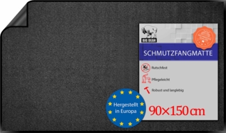 BigDean Schmutzfangmatte 90x150 cm Anthrazit – rutschfeste Fußmatte Made in Europe