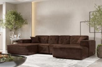 Wohnlandschaft Sofa U-Form CESINA XS in Stoff Gobi (Vintage Look) Dunkelbraun