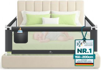 KESSER® Bettschutzgitter Reise Bett Rausfallschutz verstellbar Bed Guard Rail Bumper, Kinder/ Baby, Bettgitter Klappbar, Kinderbett Kinderbettschutzgitter, Tasche, Farbe, Höhe: 72 bis 96cm Dunkelgrau, 150cm