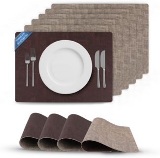 Bestlivings Tischset Struktur ( 6er Set ) abwischbares Lederimitat Platzdeckchen 46x33cm - Doppelseitiges ( Braun / Beige ) Kunstleder Platzset