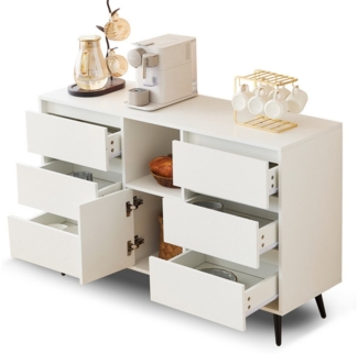 OKWISH Sideboard ideal für Küchen, Ess- und Wohnbereiche (Kommode, Anrichte, Wohnzimmerschrank, 1 St, 6 geräuschlosen Schubladen, 1 Tür, 1 offene Fächer), mit LED-Beleuchtung, Push-Open-Türen