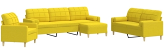 vidaXL 4-tlg. Sofagarnitur mit Fußhocker & Dekokissen Hellgelb Stoff 3278316