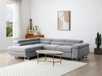 Vente-unique - Ecksofa mit Schlaffunktion - Ecke links - Strukturstoff - Grau - NURAZIO