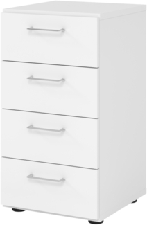 bümö smart Schubladenschrank, Büroschrank in weiß mit 4 Schüben - Bürocontainer aus Holz, Container mit Metallgriffen & Soft-Stop Schubladen, 924S4-W-W-BS