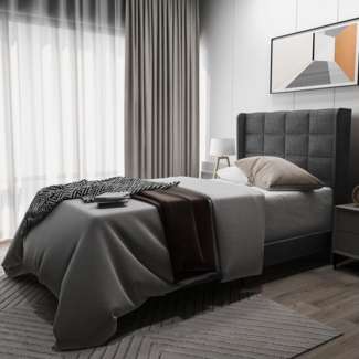 STILVORA Polsterbett 90x200 Jugendbett mit Lattenrost,Bettgestell mit gepolsterte Kopfteil (Mit seinem gepolstertes Kopfteil Einzelbett mit Lattenrost, 90x200cm ohne Matratze), Zeitloses Design