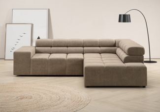 INOSIGN Ecksofa Ancona, incl. Kopfteilverstellung + 3 Zierkissen L-Form, wahlweise motorische Sitztiefenverstellung, B/T(H: 249/215/70 cm