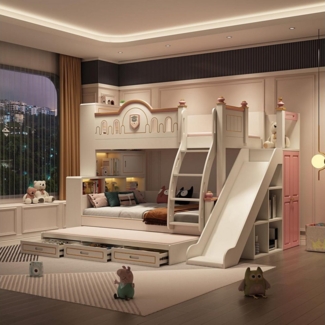 JVmoebel Etagenbett Modern Etagenbett Kinderzimmer Betten Rosa Rutsche Sofort (1-St, Etagenbett), Made in Europa
