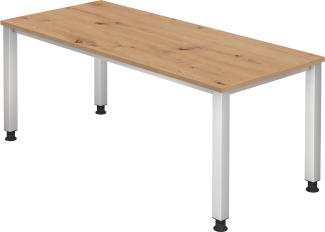 bümö manuell höhenverstellbarer Schreibtisch 180x80 cm in Asteiche - PC Tisch höhenverstellbar & groß, höhenverstellbarer Tisch Büro, großer Computertisch verstellbar, Q-Serie, QS-19-R