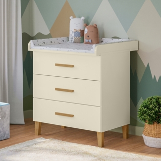 Bellabino 'Liri' Wickelkommode, beige, mit 3 Schubladen, Wickeltisch mit abnehmbaren Wickelaufsatz