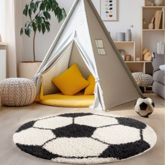 Carpettex Kinderteppich Fußball-Design, Rund, Höhe: 30 mm, Kinder Teppich Fußball-Form Kinderzimmer versch. farben und größen