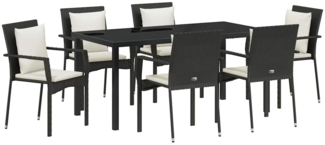 vidaXL Garten Essgruppe mit Kissen 7 pcs Schwarz Poly Rattan 3380075