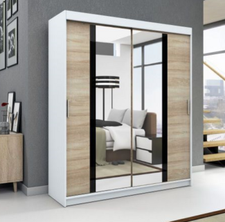 Schwebetrenschrank BRANI 2-trig Schrank 120 cm (mit Spiegel) Farbe: Wei , sonoma