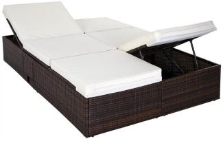 Casaria Gartenliege Braun, Sonnenliege XL 2 Personen Polyrattan 7cm Auflage Klapptische