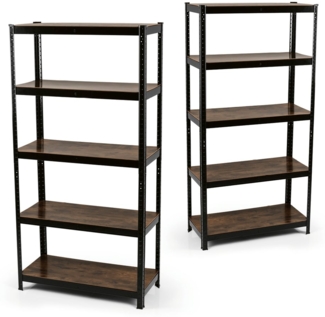 EASYmaxx Schwerlastregal 180 x 90 x 40 cm schwarz/braun mit 5 belastbaren Holzböden 2er-Set