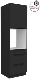 Küchen Hochschrank 60 cm Küche ARIA Schwarz ultra matt + Schwarz matt, hochwertige Fronten mit Anti Fingerprint Beschichtung, Soft-Close Küchenzeile Küchenblock