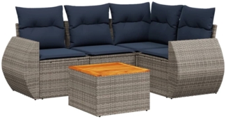 vidaXL 5-teiliges Gartensofa-Set mit Kissen, grau, Polyrattan 3224990