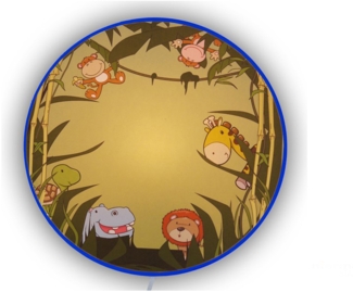 LED Kinderzimmer Wandlampe Gelb Grün mit wilden Tieren, Ø25cm