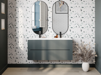 Vente-unique - Waschbeckenunterschrank hängend mit Einbauwaschbecken - 120 cm - Grau gerippt - PAVANI